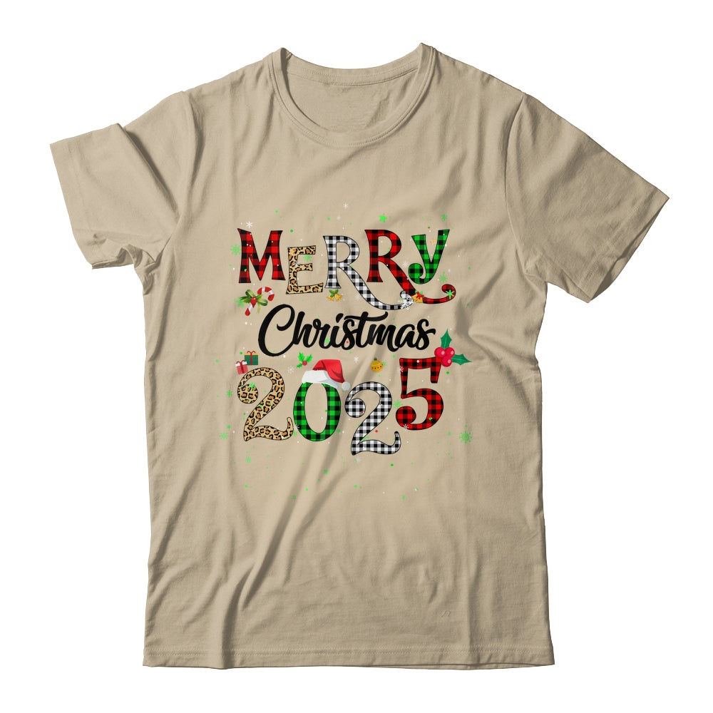 Merry Christmas 2025 Leopard Buffalo Plaid Red Green Xmas Shirt & Sweatshirt | siriusteestore