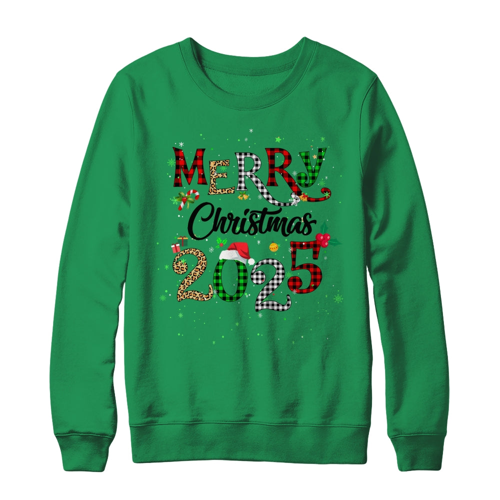 Merry Christmas 2025 Leopard Buffalo Plaid Red Green Xmas Shirt & Sweatshirt | siriusteestore