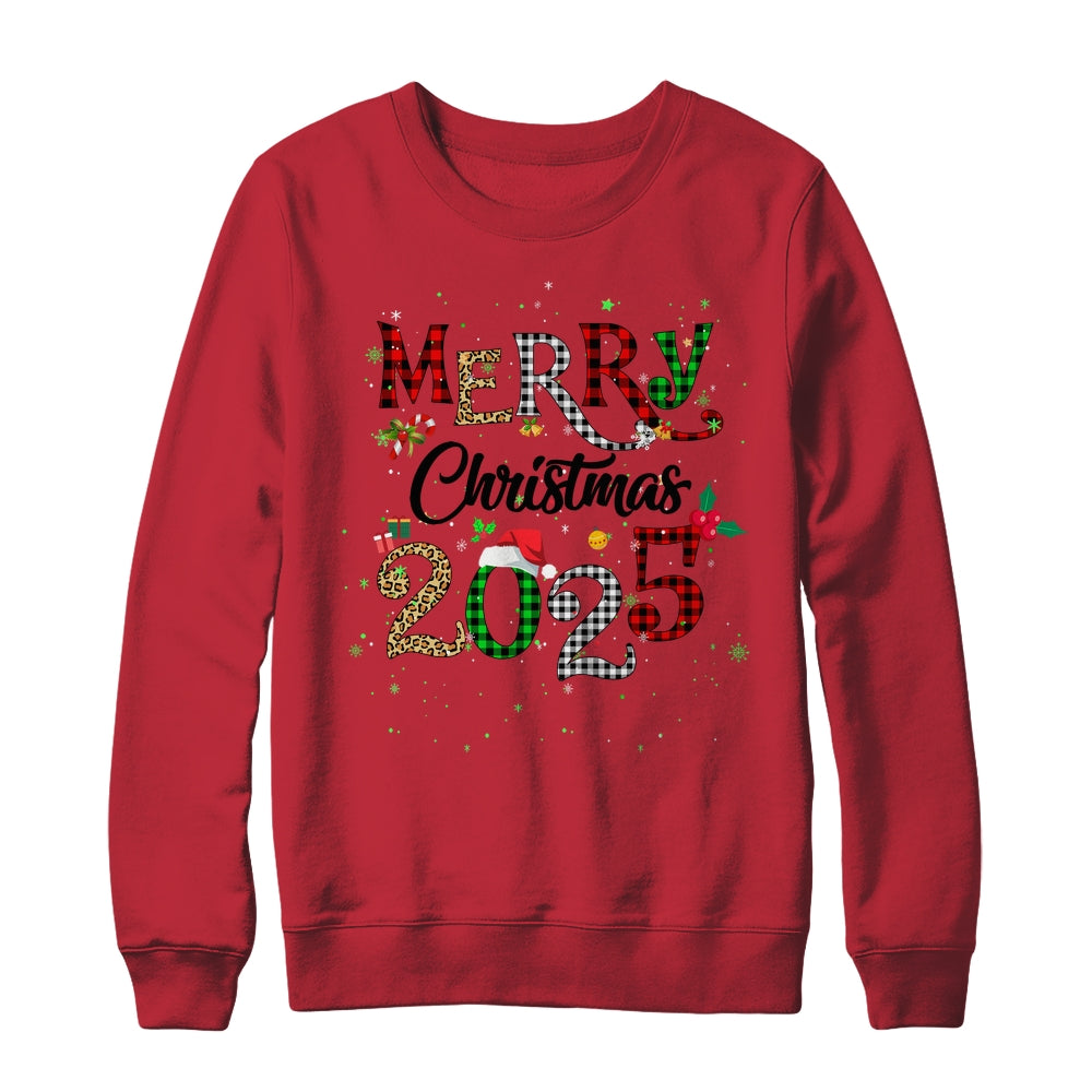 Merry Christmas 2025 Leopard Buffalo Plaid Red Green Xmas Shirt & Sweatshirt | siriusteestore