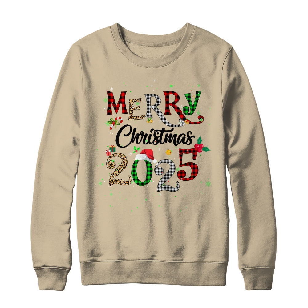 Merry Christmas 2025 Leopard Buffalo Plaid Red Green Xmas Shirt & Sweatshirt | siriusteestore