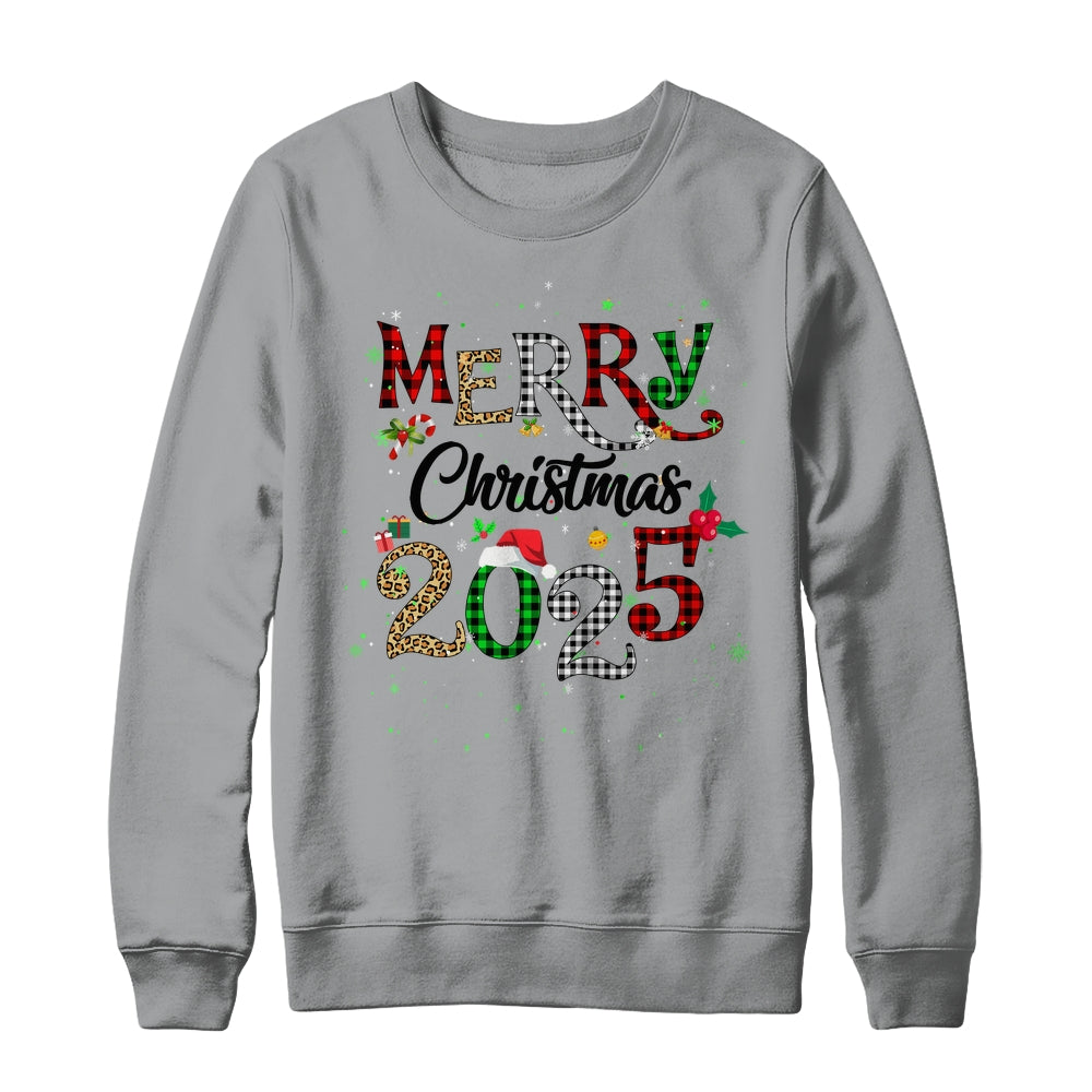 Merry Christmas 2025 Leopard Buffalo Plaid Red Green Xmas Shirt & Sweatshirt | siriusteestore