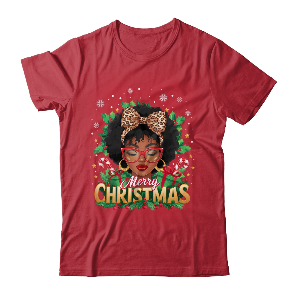 Merry Christmas African American Black Women Afro Messy Bun Shirt & Sweatshirt | siriusteestore