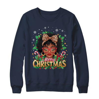 Merry Christmas African American Black Women Afro Messy Bun Shirt & Sweatshirt | siriusteestore