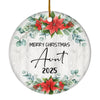 Merry Christmas Aunt 2024 Ornament New Aunt Farmhouse Rustic Gray Wood Deep Red Poinsettia Flower Decoration Christmas Tree Ornament | siriusteestore