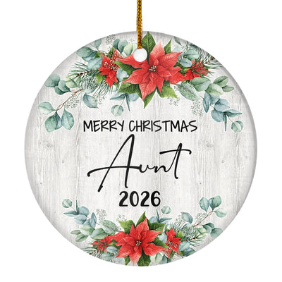 Merry Christmas Aunt 2025 Ornament New Aunt Farmhouse Rustic Gray Wood Deep Red Poinsettia Flower Decoration Christmas Tree Ornament | siriusteestore