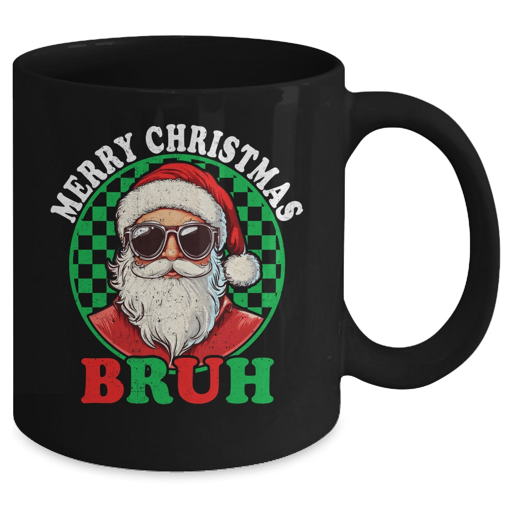 Merry Christmas BRUH Santa BRUH Checkerboard Retro Boy Men Mug | siriusteestore
