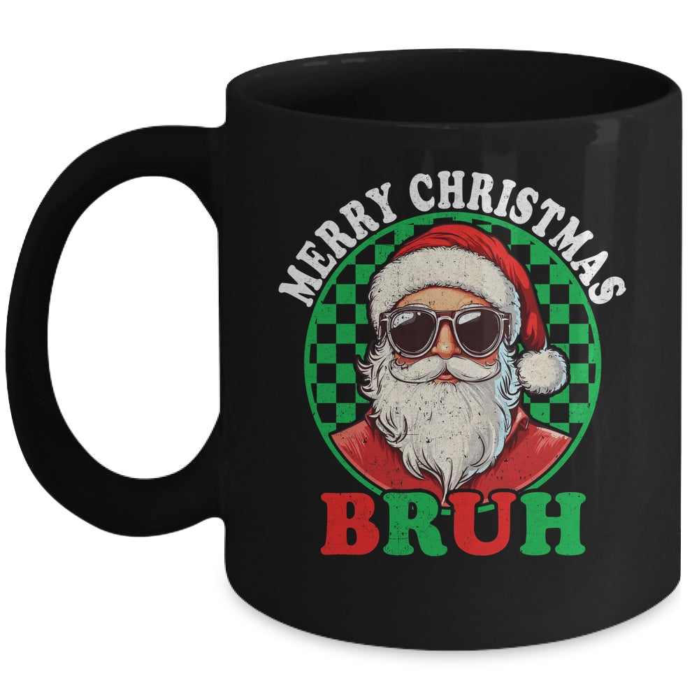 Merry Christmas BRUH Santa BRUH Checkerboard Retro Boy Men Mug | siriusteestore
