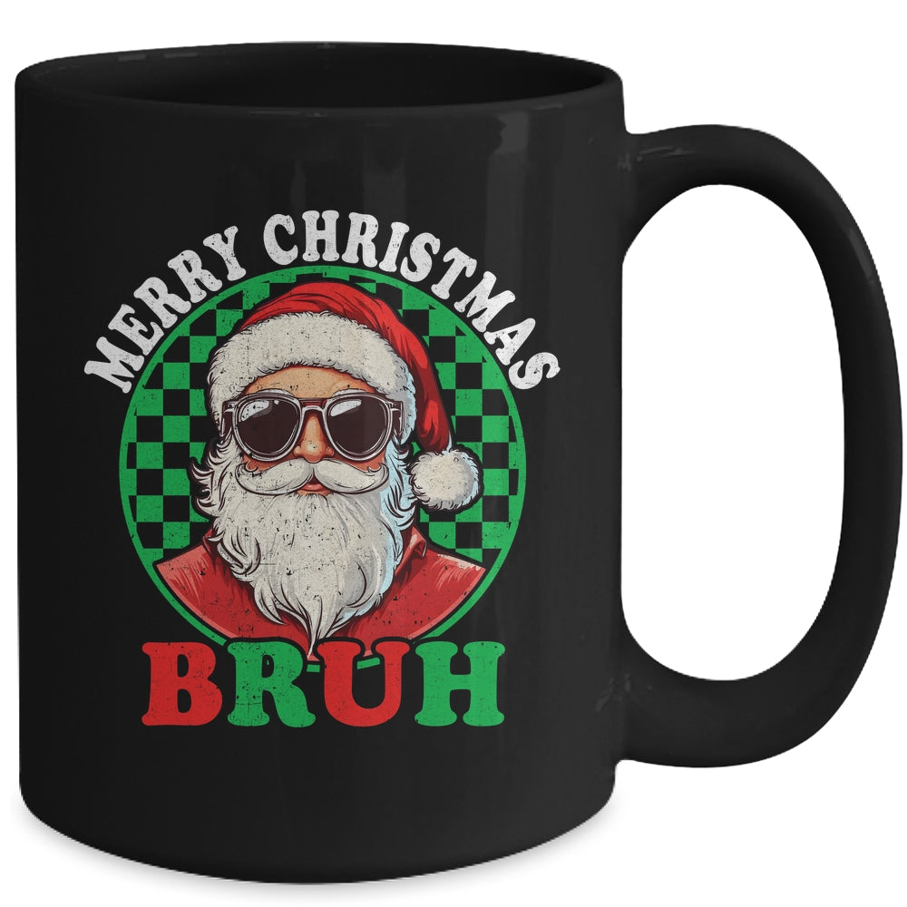 Merry Christmas BRUH Santa BRUH Checkerboard Retro Boy Men Mug | siriusteestore