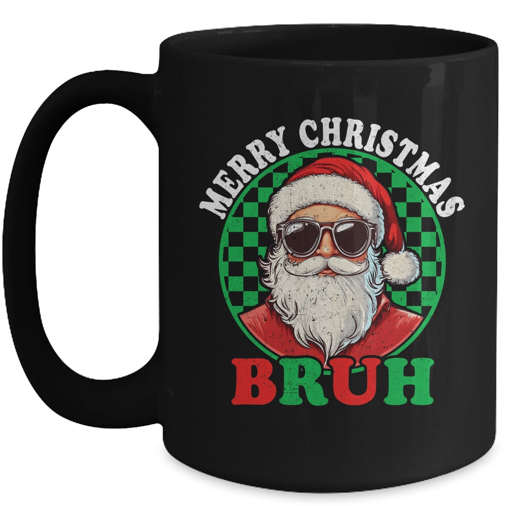 Merry Christmas BRUH Santa BRUH Checkerboard Retro Boy Men Mug | siriusteestore