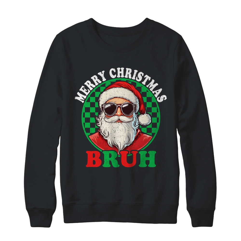 Merry Christmas BRUH Santa BRUH Checkerboard Retro Boy Men Shirt & Sweatshirt | siriusteestore