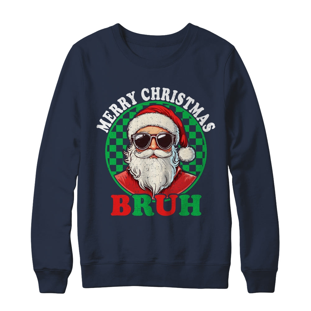 Merry Christmas BRUH Santa BRUH Checkerboard Retro Boy Men Shirt & Sweatshirt | siriusteestore