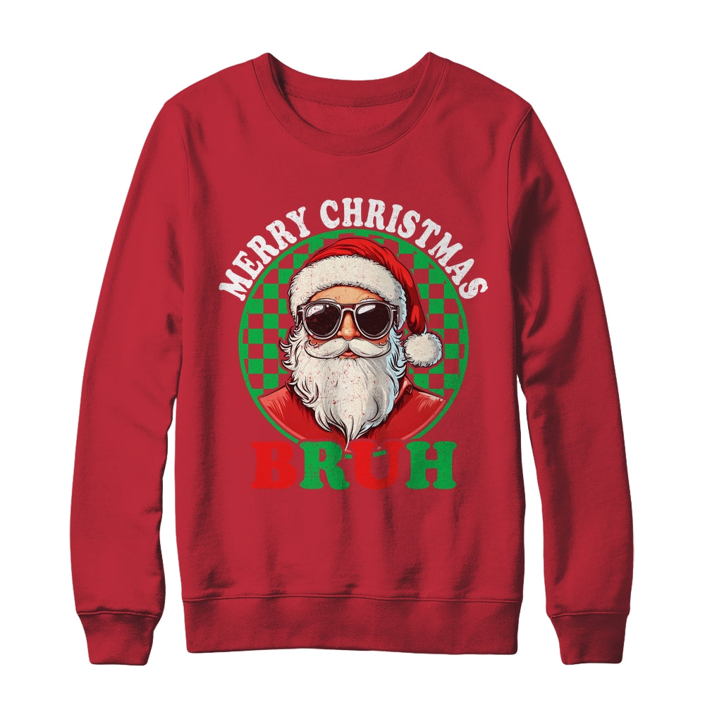 Merry Christmas BRUH Santa BRUH Checkerboard Retro Boy Men Shirt & Sweatshirt | siriusteestore
