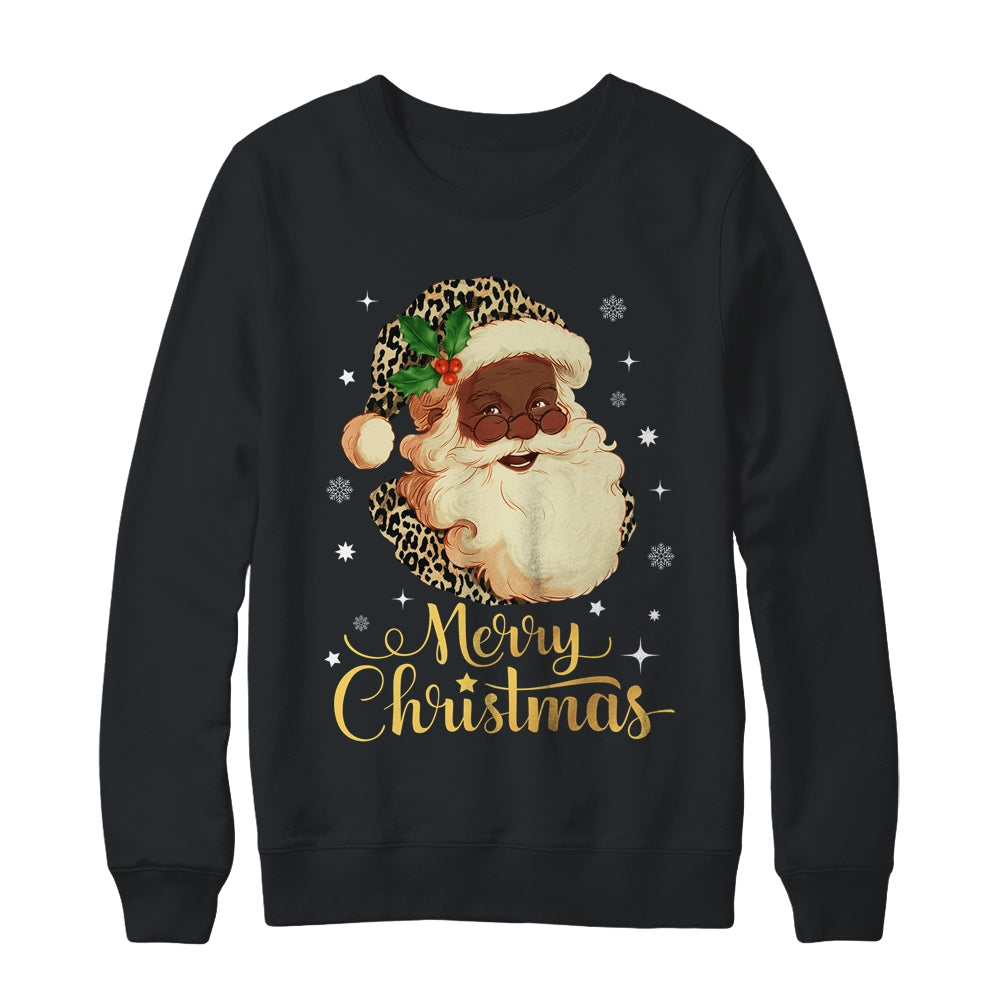 Merry Christmas Black Leopard African Santa Claus Shirt & Sweatshirt | siriusteestore