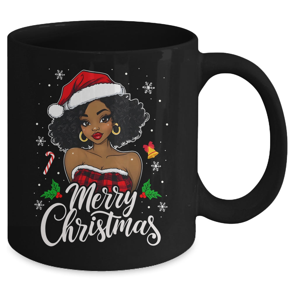 Merry Christmas Black Women African Girl Santa Hat Xmas Mug | siriusteestore