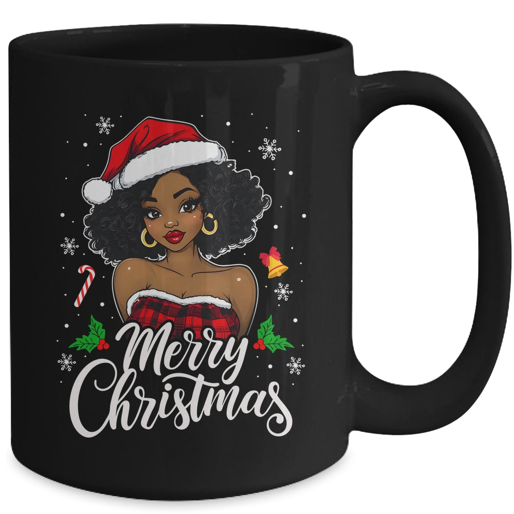 Merry Christmas Black Women African Girl Santa Hat Xmas Mug | siriusteestore