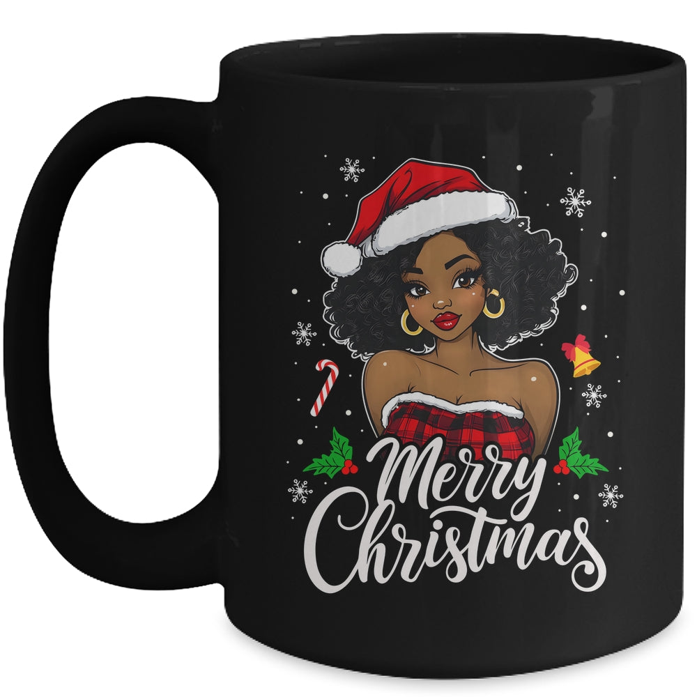 Merry Christmas Black Women African Girl Santa Hat Xmas Mug | siriusteestore