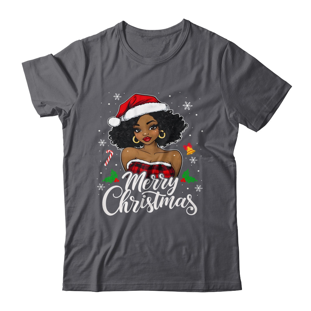 Merry Christmas Black Women African Girl Santa Hat Xmas Shirt & Sweatshirt | siriusteestore