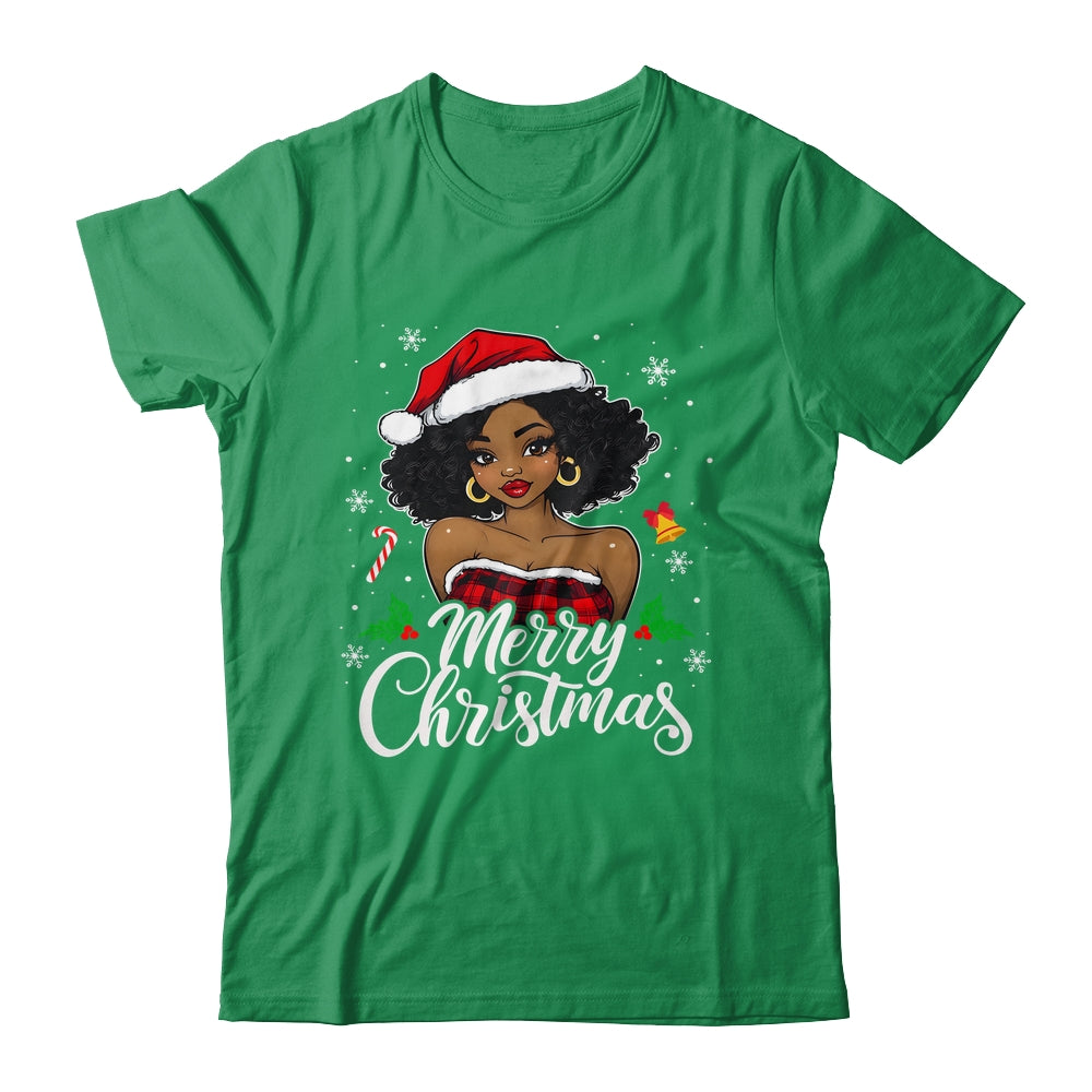 Merry Christmas Black Women African Girl Santa Hat Xmas Shirt & Sweatshirt | siriusteestore