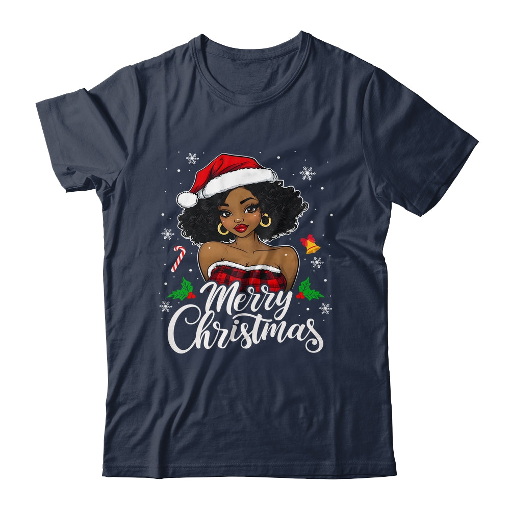 Merry Christmas Black Women African Girl Santa Hat Xmas Shirt & Sweatshirt | siriusteestore