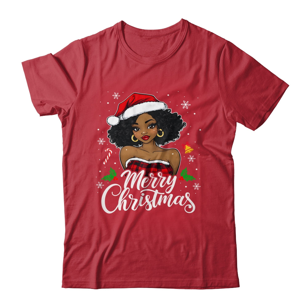 Merry Christmas Black Women African Girl Santa Hat Xmas Shirt & Sweatshirt | siriusteestore