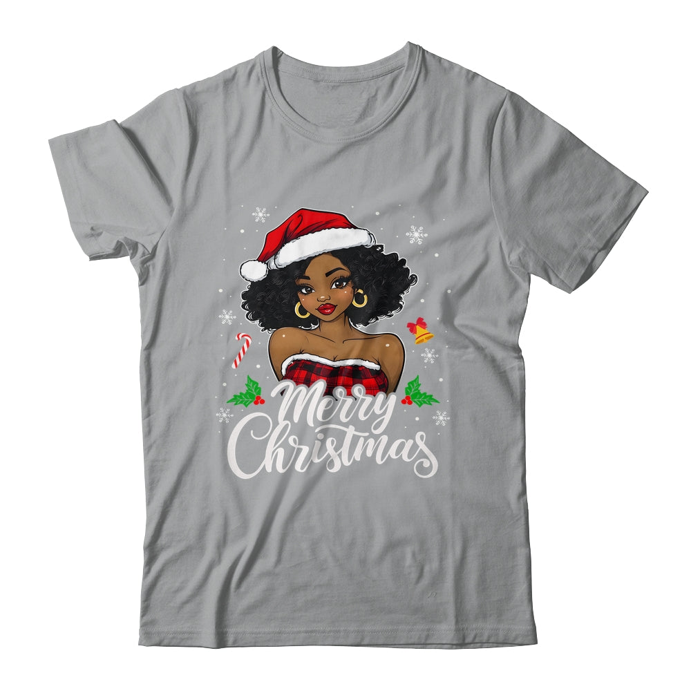 Merry Christmas Black Women African Girl Santa Hat Xmas Shirt & Sweatshirt | siriusteestore