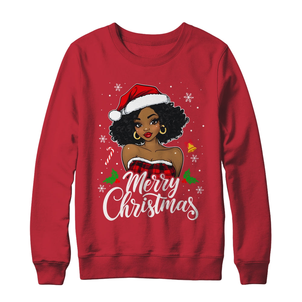 Merry Christmas Black Women African Girl Santa Hat Xmas Shirt & Sweatshirt | siriusteestore