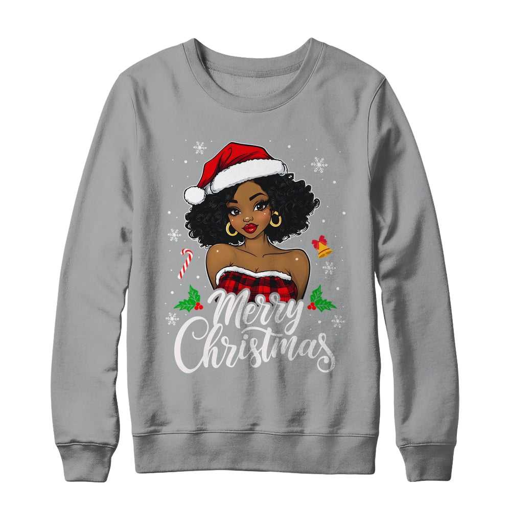 Merry Christmas Black Women African Girl Santa Hat Xmas Shirt & Sweatshirt | siriusteestore