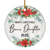Merry Christmas Bonus Daughter 2024 Ornament New Stepdaughter Farmhouse Rustic Gray Wood Deep Red Poinsettia Flower Decoration Christmas Tree Ornament | siriusteestore