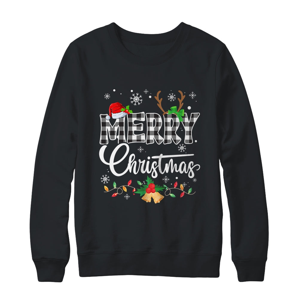 Merry Christmas Buffalo Black And White Plaid For Men Women Shirt & Sweatshirt | siriusteestore