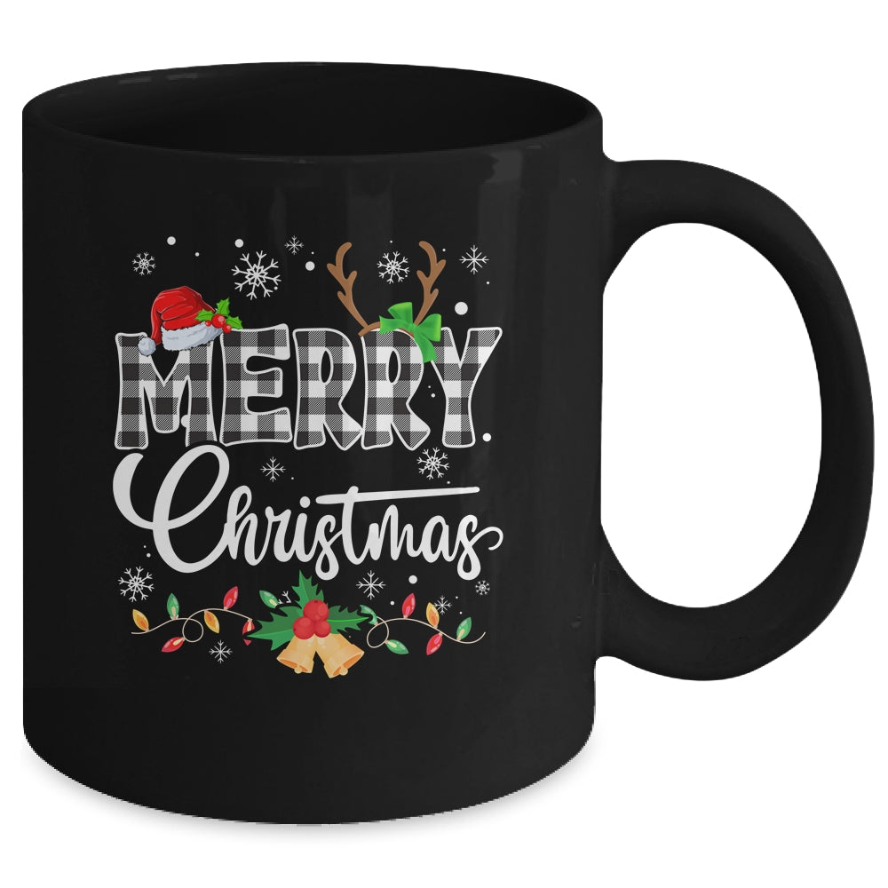 Merry Christmas Buffalo Black And White Plaid For Men Women Mug | siriusteestore