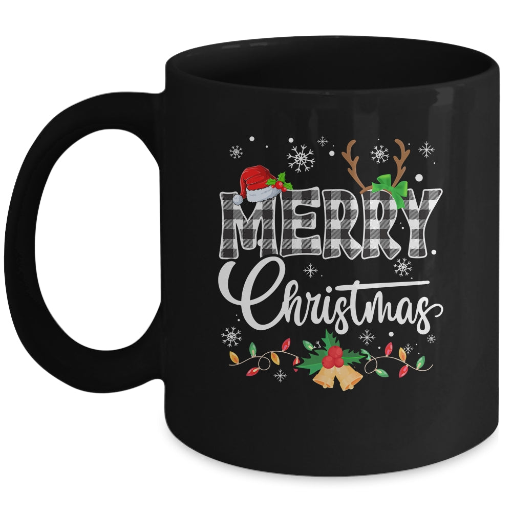 Merry Christmas Buffalo Black And White Plaid For Men Women Mug | siriusteestore