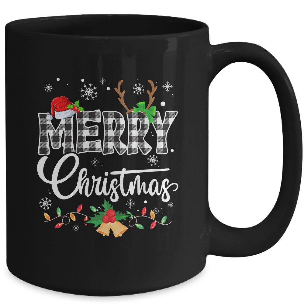 Merry Christmas Buffalo Black And White Plaid For Men Women Mug | siriusteestore