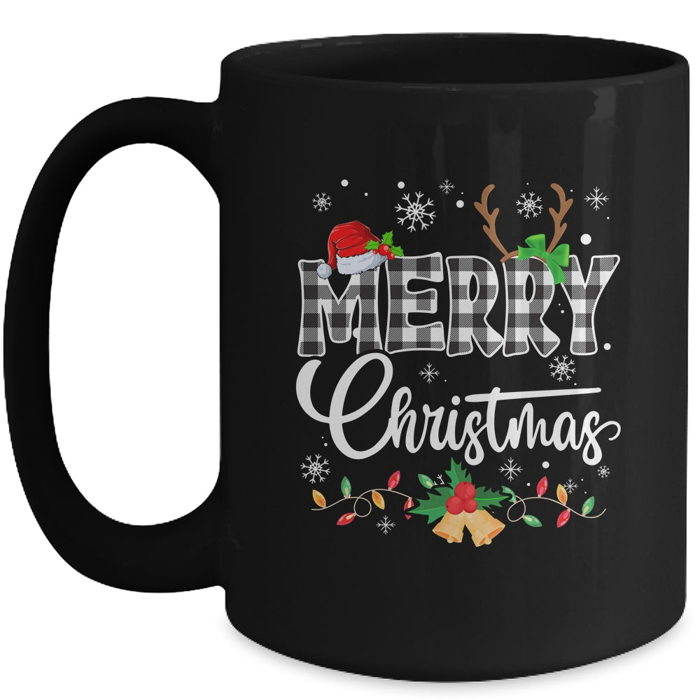 Merry Christmas Buffalo Black And White Plaid For Men Women Mug | siriusteestore