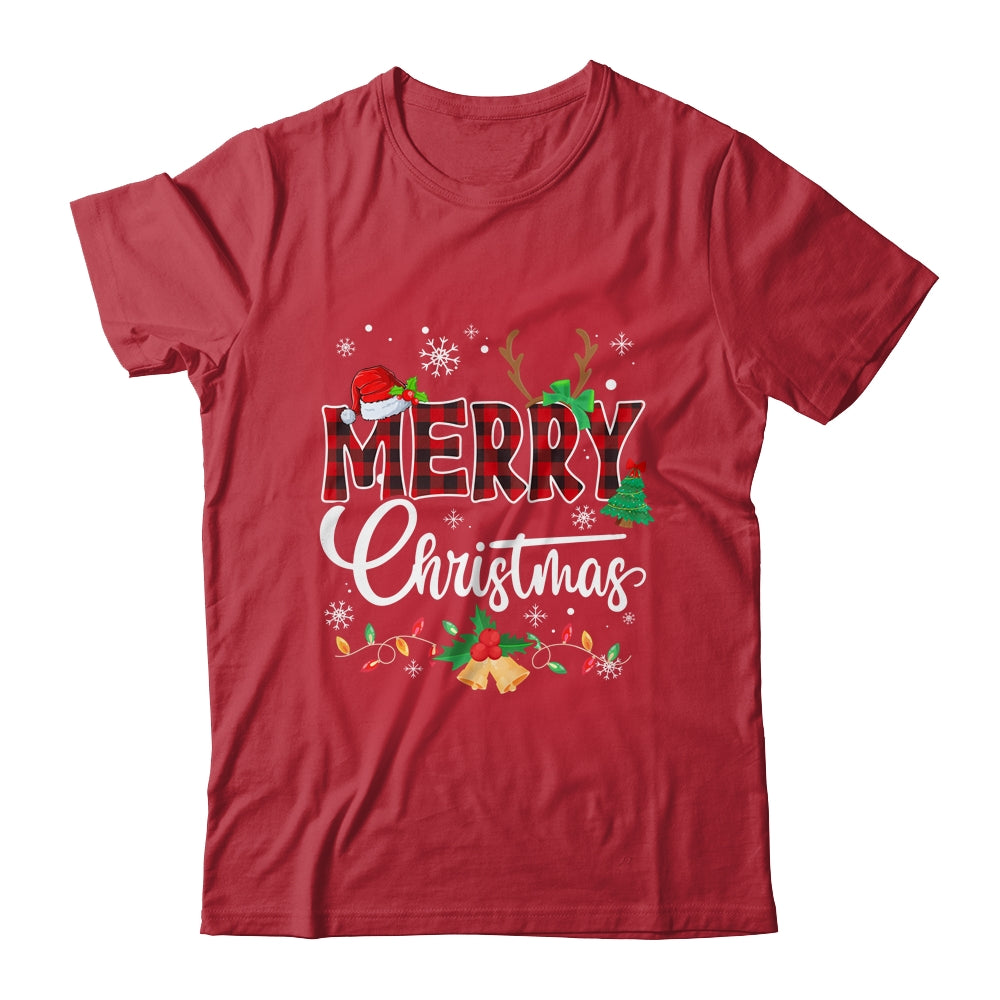 Merry Christmas Buffalo Plaid Red Santa Hat Xmas Men Women Shirt & Sweatshirt | siriusteestore