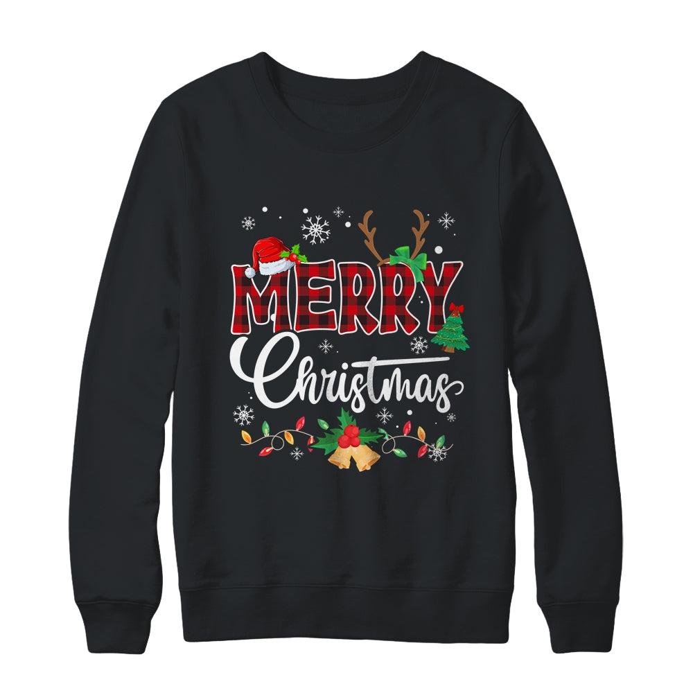 Merry Christmas Buffalo Plaid Red Santa Hat Xmas Men Women Shirt & Sweatshirt | siriusteestore