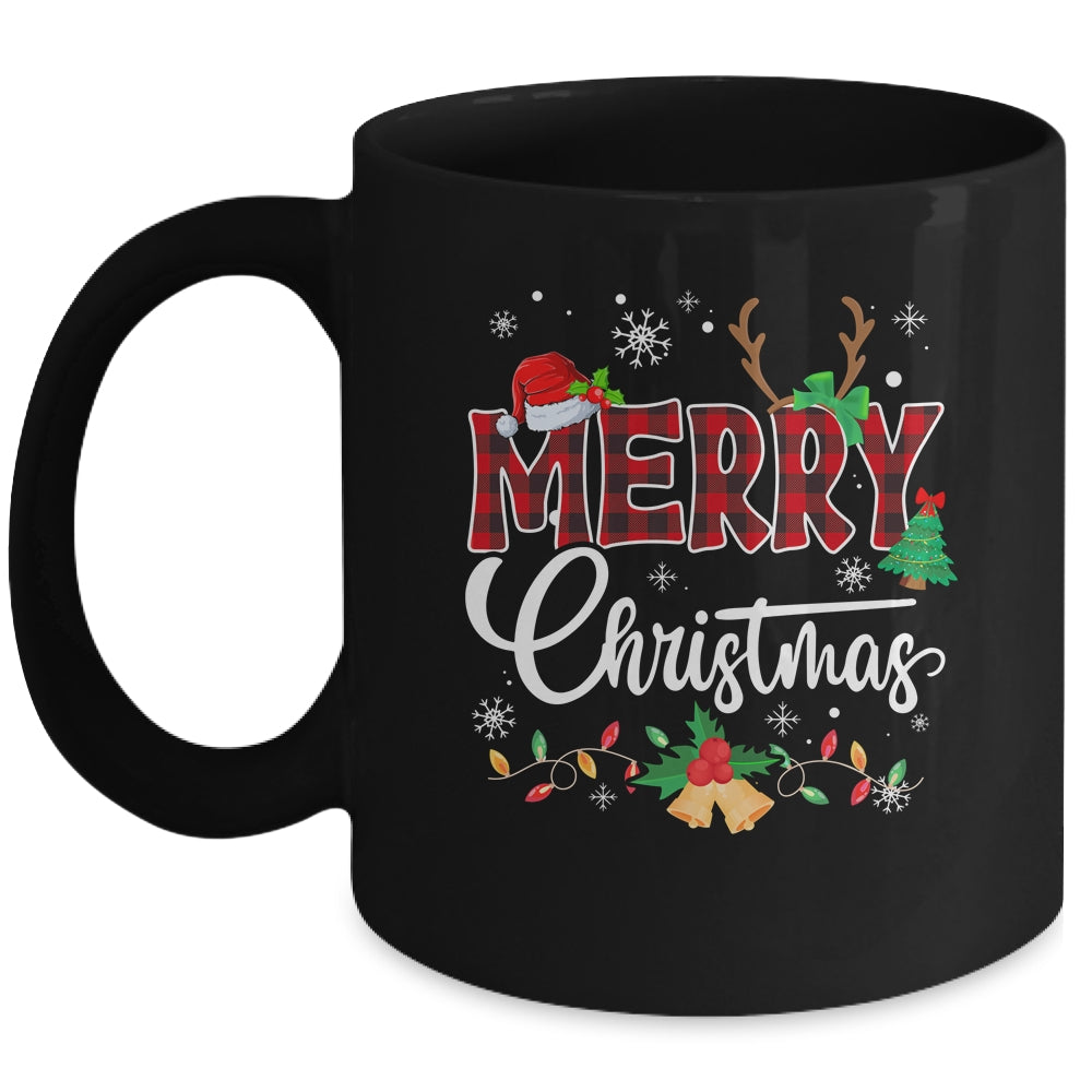 Merry Christmas Buffalo Plaid Red Santa Hat Xmas Men Women Mug | siriusteestore