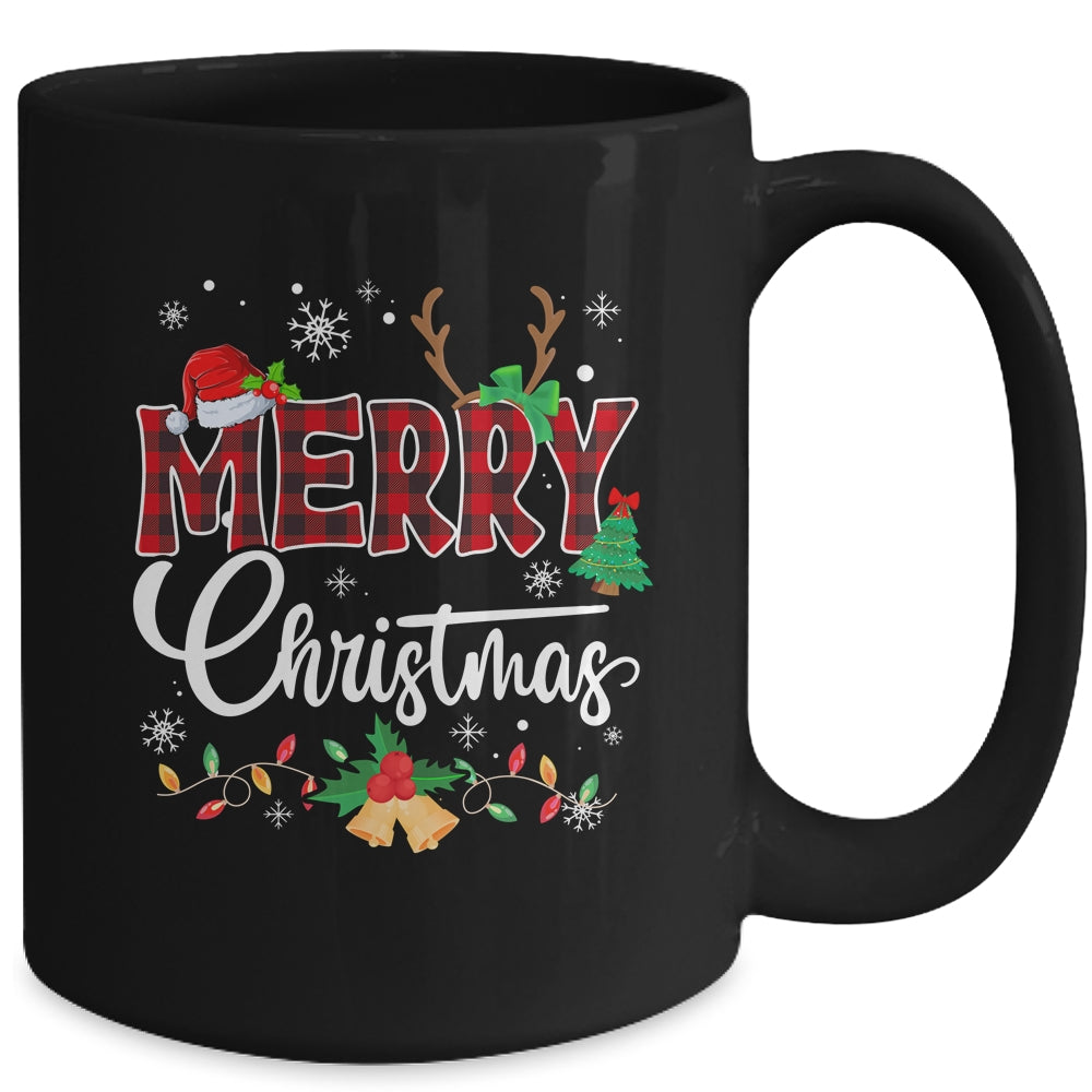 Merry Christmas Buffalo Plaid Red Santa Hat Xmas Men Women Mug | siriusteestore