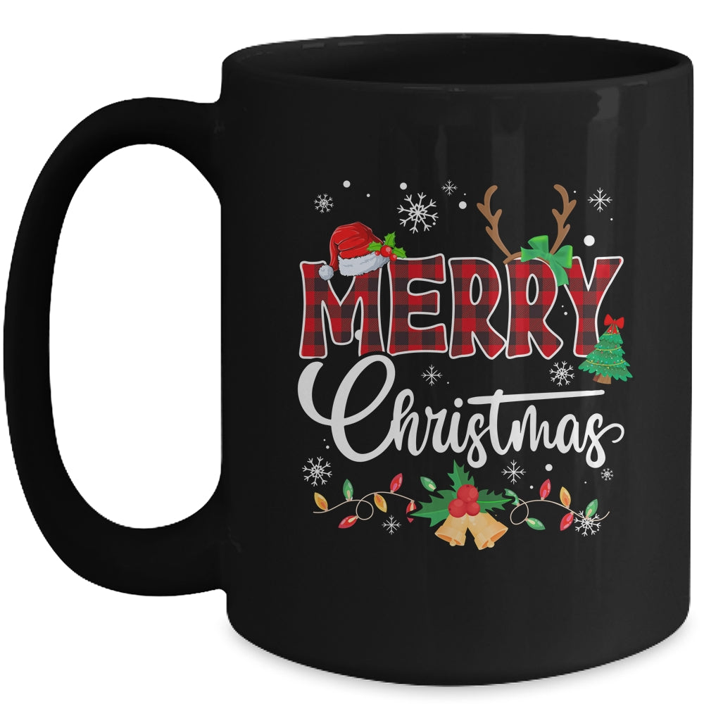 Merry Christmas Buffalo Plaid Red Santa Hat Xmas Men Women Mug | siriusteestore