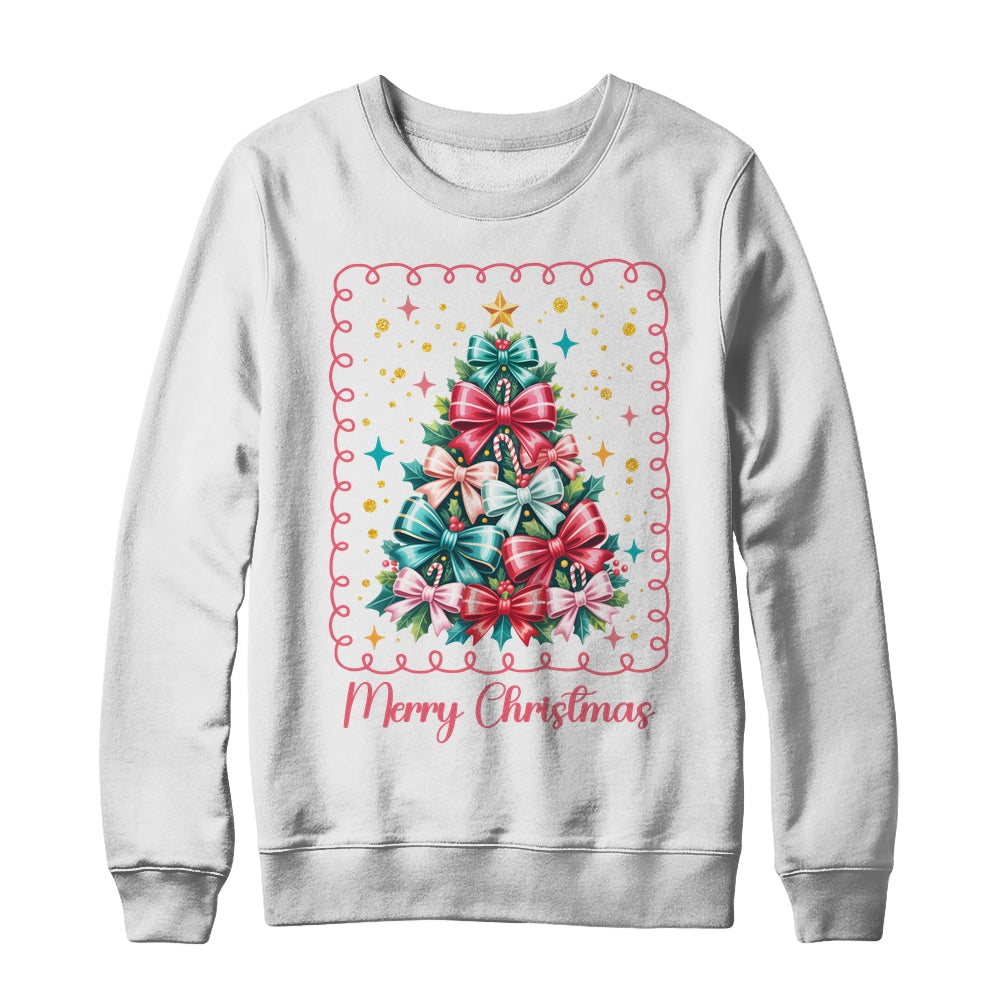 Merry Christmas Coquette Christmas Tree Vintage Bow Women Shirt & Sweatshirt | siriusteestore