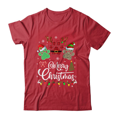 Merry Christmas Dog Paws Lights Buffalo Plaid Leopard Xmas Shirt & Sweatshirt | siriusteestore