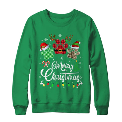 Merry Christmas Dog Paws Lights Buffalo Plaid Leopard Xmas Shirt & Sweatshirt | siriusteestore