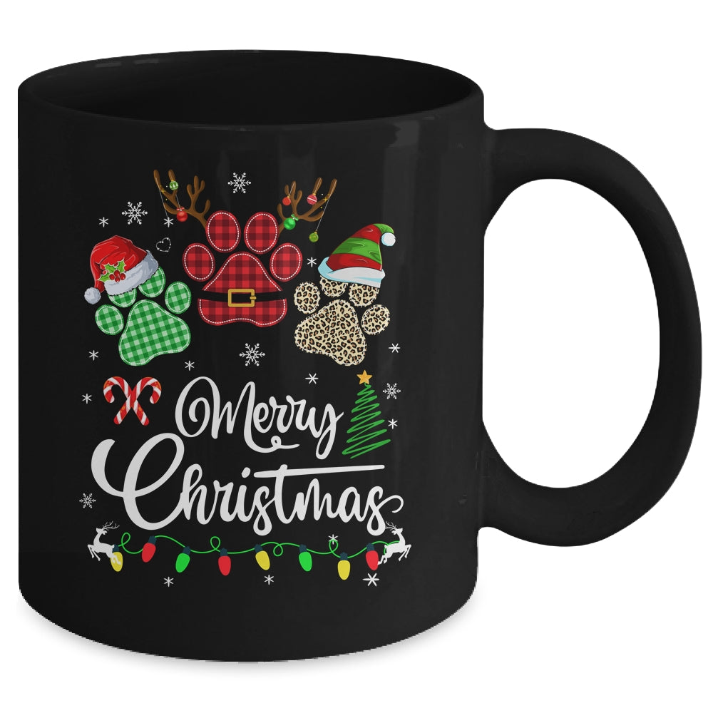 Merry Christmas Dog Paws Lights Buffalo Plaid Leopard Xmas Mug | siriusteestore