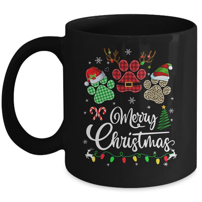 Merry Christmas Dog Paws Lights Buffalo Plaid Leopard Xmas Mug | siriusteestore