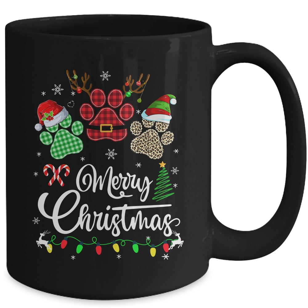 Merry Christmas Dog Paws Lights Buffalo Plaid Leopard Xmas Mug | siriusteestore