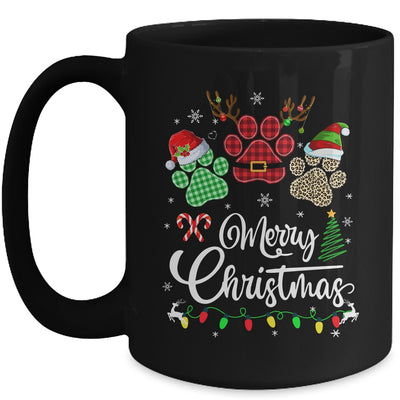 Merry Christmas Dog Paws Lights Buffalo Plaid Leopard Xmas Mug | siriusteestore