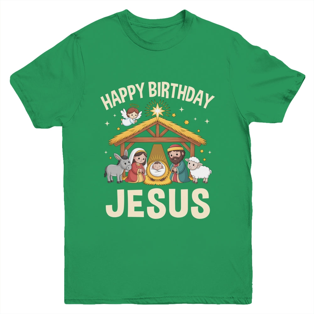 Merry Christmas Family Kid Nativity Happy Birthday Jesus Youth Shirt | siriusteestore