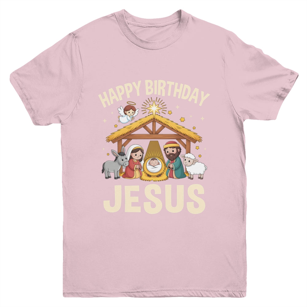 Merry Christmas Family Kid Nativity Happy Birthday Jesus Youth Shirt | siriusteestore