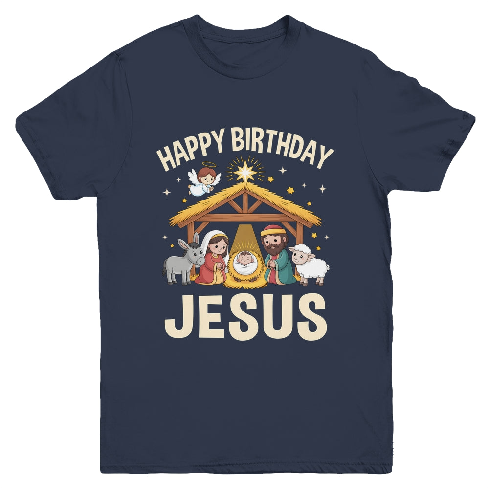 Merry Christmas Family Kid Nativity Happy Birthday Jesus Youth Shirt | siriusteestore