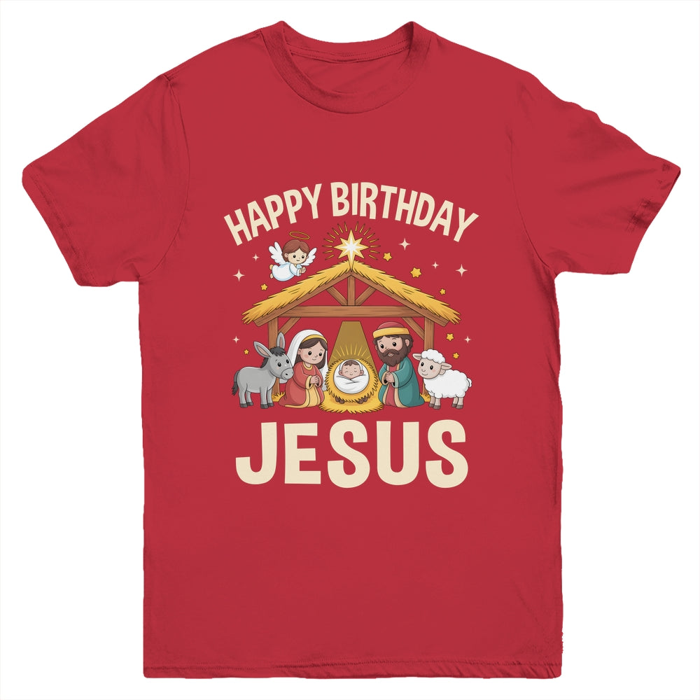 Merry Christmas Family Kid Nativity Happy Birthday Jesus Youth Shirt | siriusteestore
