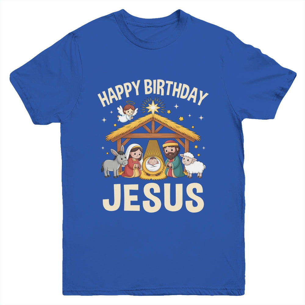 Merry Christmas Family Kid Nativity Happy Birthday Jesus Youth Shirt | siriusteestore